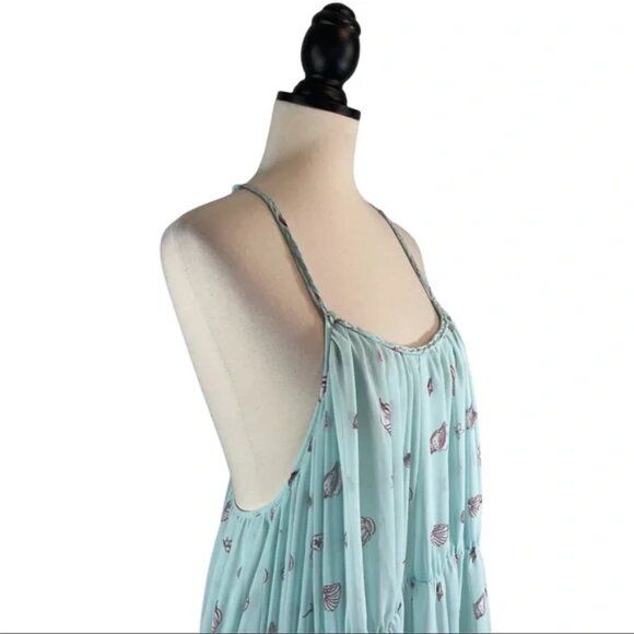 Wildfox Maxi Dress Blue Seashell Beach Theme Print Goddess, Size S - Picture 2 of 10